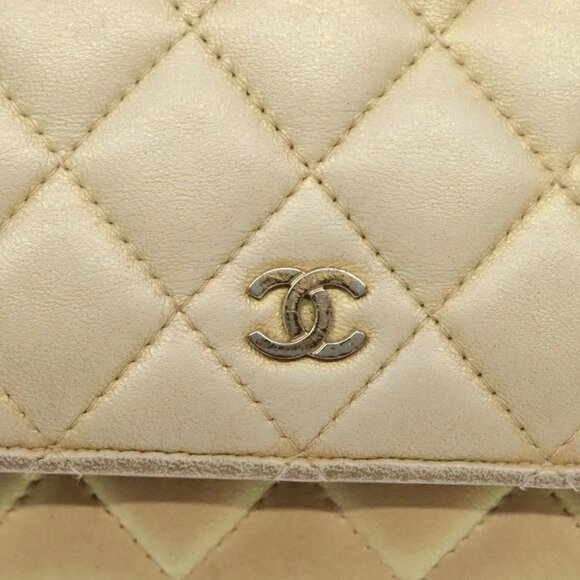 CHANEL Matelasse Chain Wallet Shoulder Bag Lamb Skin Gold Tone CC Auth 137 - Picture 8 of 16